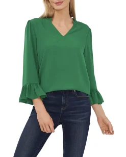 CeCe 3/4 Ruffled V-Neck Top Lush Green New