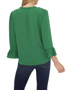 CeCe 3/4 Ruffled V-Neck Top Lush Green New