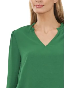 CeCe 3/4 Ruffled V-Neck Top Lush Green New