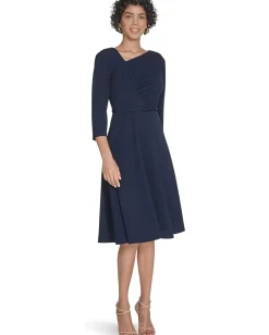 Dresses|Dresses|Calvin Klein 3/4 Sleeve Asymmetrical Midi Indigo