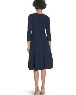 Dresses|Dresses|Calvin Klein 3/4 Sleeve Asymmetrical Midi Indigo
