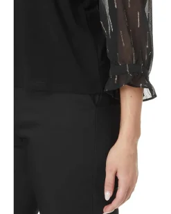 CeCe 3/4 Sleeve Mixed Media Knit Top Rich Black Sale