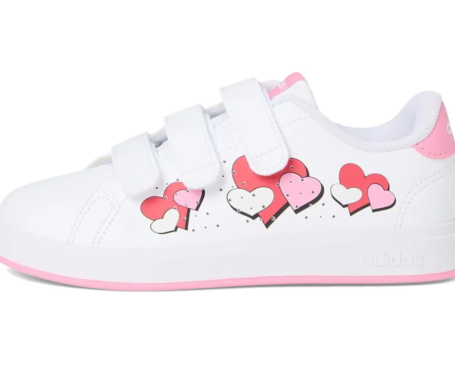 adidas Kids Advantage Base 2.0 Sportswear Shoes (Little Kid) White/Bliss Pink/Semi Lucid Red New