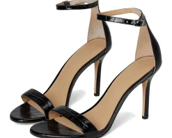 Heels|Sandals|Lauren Ralph Lauren Allie Crocodile-Embossed Leather Sandals Black