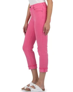 Jeans|KUT from the Kloth AMY CROP STRAIGHT LEG- ROLL UP FREY Sugar Coral