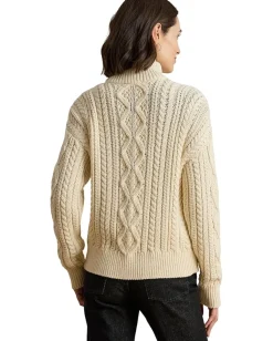 Lauren Ralph Lauren Aran-Knit Cotton Quarter-Zip Pullover Mascarpone Cream Hot