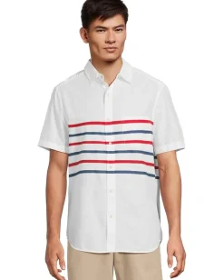 Activewear|Vineyard Vines Ash Stripe Madras Short Sleeve Shirt Lighthouse Red