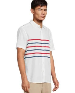 Activewear|Vineyard Vines Ash Stripe Madras Short Sleeve Shirt Lighthouse Red