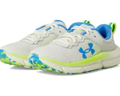 Under Armour Kids Shoes<Assert 10 Sneakers (Big Kid) Summit White/High Vis Yellow/Blue Atlantis