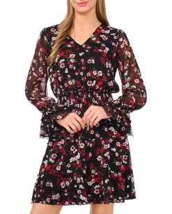 CeCe Dresses|Dresses<Balloon Sleeve V-Neck Smocked Waist Dress Rich Black