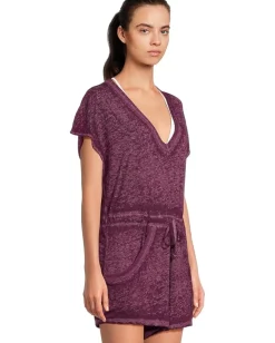Swimwear|Swimsuits & Cover-Ups|BECCA Beach Date V Neck Romper Cover-Up Aubergine