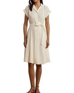 Lauren Ralph Lauren Belted Crepe Pintucked Shirtdress Mascarpone Cream New