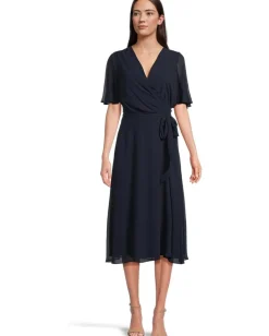 Lauren Ralph Lauren Dresses|Dresses<Belted Georgette Dress Lighthouse Navy