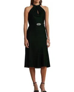 Lauren Ralph Lauren Belted Velvet Halter Dress Emerald Green Velvet Hot