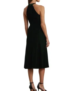Lauren Ralph Lauren Belted Velvet Halter Dress Emerald Green Velvet Hot