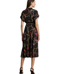 Lauren Ralph Lauren Belting-Print Belted Crepe Dress Black Multi Discount