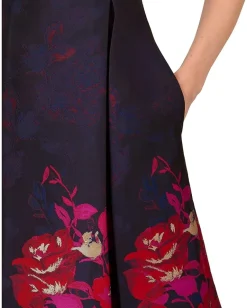 Adrianna Papell Border Jacquard Dress Navy/Pink Multi New