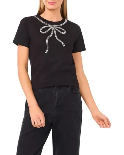 CeCe Bow Gem Trim T-shirt Rich Black Best