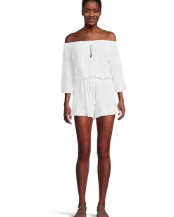 BECCA Breezy Basics Off The Shoulder Romper White Discount