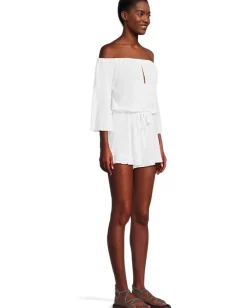 BECCA Breezy Basics Off The Shoulder Romper White Discount