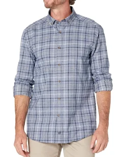 Activewear|Johnston & Murphy Brushed Heathered Woven Shirt Navy Brushed Large Plaid