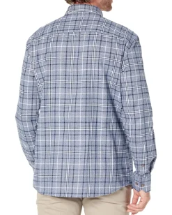Activewear|Johnston & Murphy Brushed Heathered Woven Shirt Navy Brushed Large Plaid