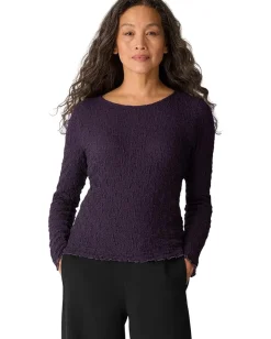 Eileen Fisher Bubble Jacquard Round Neck Top Aubergine Discount