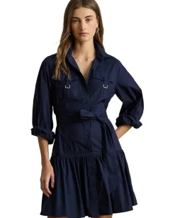 Lauren Ralph Lauren Dresses|Dresses<Buckle-Trim Cotton-Blend Dress Lauren Navy