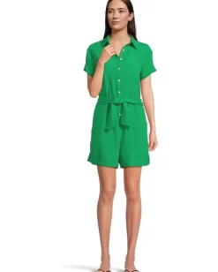 BECCA Swimwear|Swimsuits & Cover-Ups<Cabana Textured Button Front Romper cover-up Verde