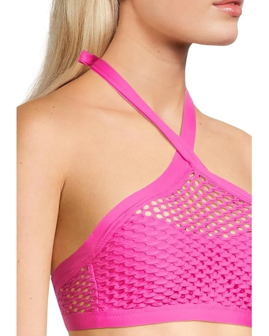 BECCA Swimwear|Swimsuits & Cover-Ups<Castaway Kaia Textured High Neck Top Azalea
