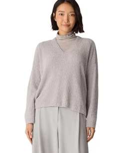 Eileen Fisher Chenille Blend V Neck Sweater Chalk Outlet