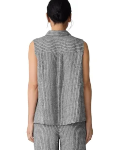 Eileen Fisher Classic Collar Shirt Black White Sale