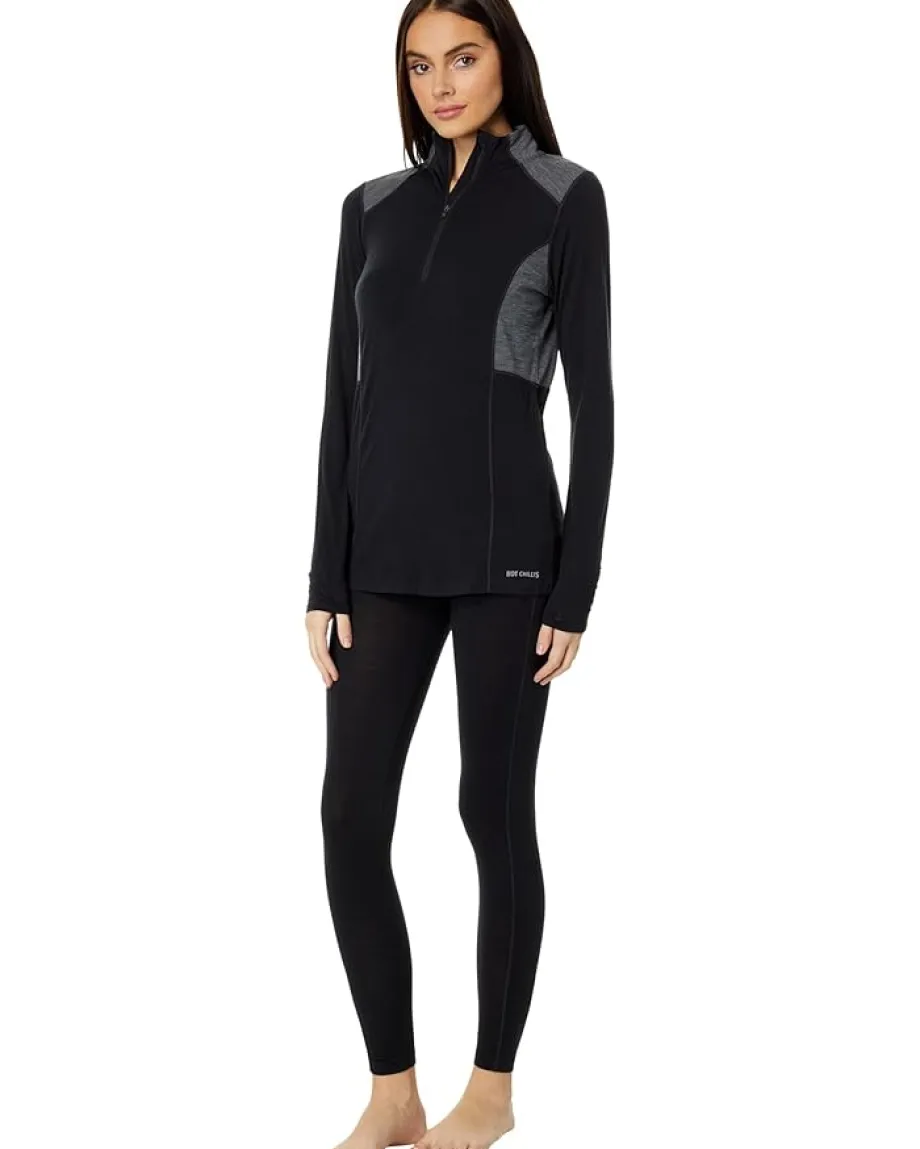 Activewear|Shirts & Tops|Hot Chillys Clima-Wool Zip-T Black/Grey