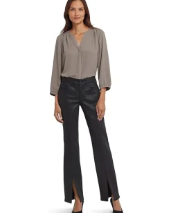 Jeans|NYDJ Coated Marilyn Front Slit Straight Jeans in Black Coated
