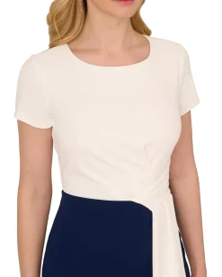 Adrianna Papell Dresses|Dresses<Color-Block Draped Short Dress Ivory/Navy