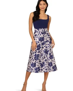 Adrianna Papell Dresses|Dresses<Combo Printed Ankle Dress Navy/Ivory
