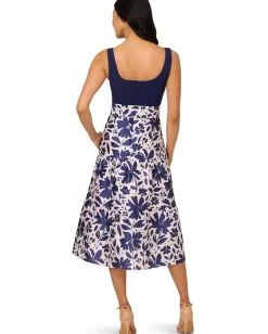 Adrianna Papell Dresses|Dresses<Combo Printed Ankle Dress Navy/Ivory