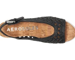 Aerosoles Cornelia Black Embroidered Raffia/Cork Heel Online