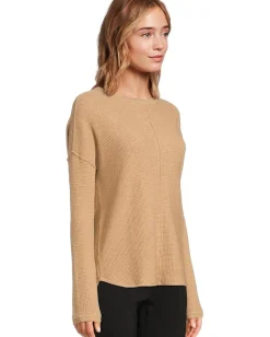Elliott Lauren Sweaters<Cotton Cashmere - Round Neck Waffle Stitch Drop Shoulder Long Sleeve Sweater Wheat