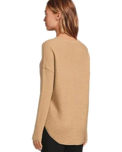 Elliott Lauren Sweaters<Cotton Cashmere - Round Neck Waffle Stitch Drop Shoulder Long Sleeve Sweater Wheat