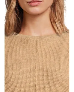 Elliott Lauren Sweaters<Cotton Cashmere - Round Neck Waffle Stitch Drop Shoulder Long Sleeve Sweater Wheat