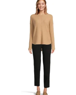 Elliott Lauren Sweaters<Cotton Cashmere - Round Neck Waffle Stitch Drop Shoulder Long Sleeve Sweater Wheat