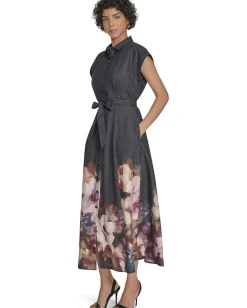 Calvin Klein Dresses|Dresses<Cotton Floral Border Midi Black Multi