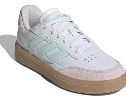 adidas Kids Court Block Shoes (Big Kid) White/Halo Mint/Almost Pink Clearance