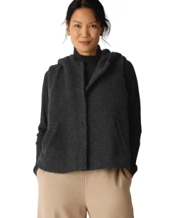 Eileen Fisher Cozy Recycled Wool Boucle Hooded Vest Charcoal Outlet