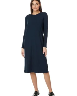 Eileen Fisher Crew Neck Calf Length Dress Deep Adriatic New