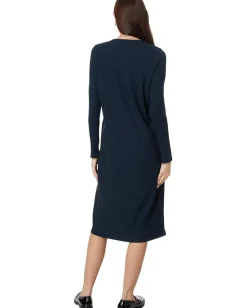 Eileen Fisher Crew Neck Calf Length Dress Deep Adriatic New