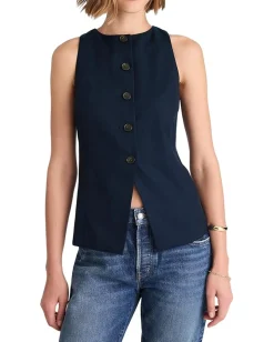 Madewell Crewneck Cutaway Vest - Tencel Twill Midnight Navy Sale