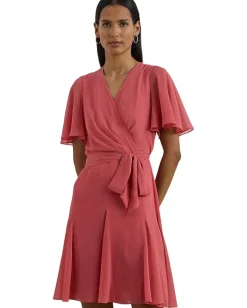 Lauren Ralph Lauren Dresses|Dresses<Crinkle Georgette Surplice Dress Slate Rose