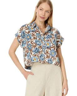 Women Madewell Crop Dolman Shirt in Floral 100% Linen